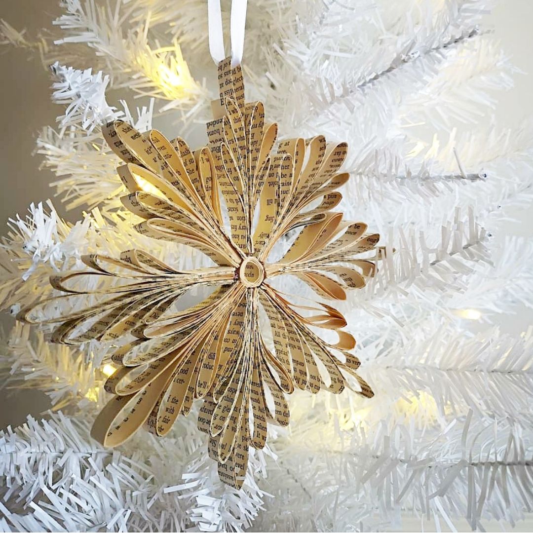 Decorative paper snowflakes made at a recycled paper craft workshop
