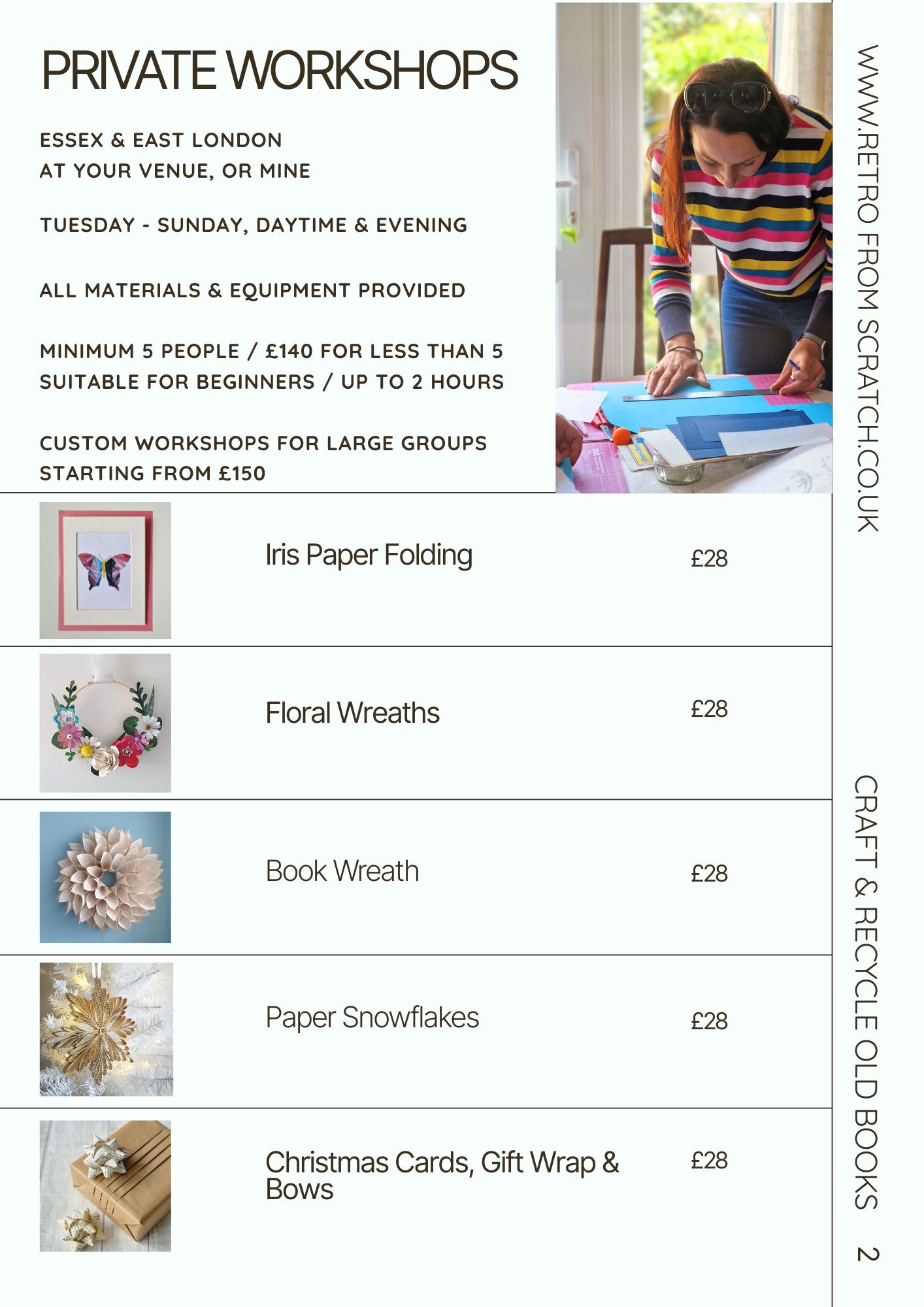 Flyer for Retro from Scratch craft workshops in Essex
